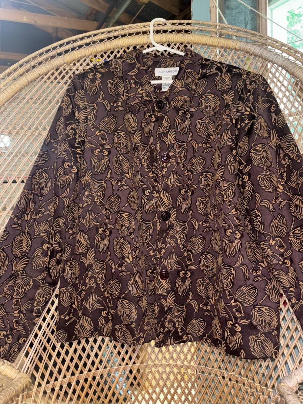 Sag Harbor Brown Jacket with Metallic Gold Floral Embroidery Vintage